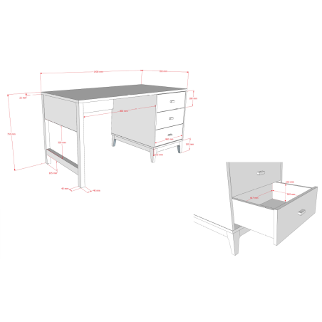 Bureau PAZU - Panneaux de particules, noyer