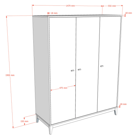 Armoire 3 portes PAZU - Panneaux de particules, noyer