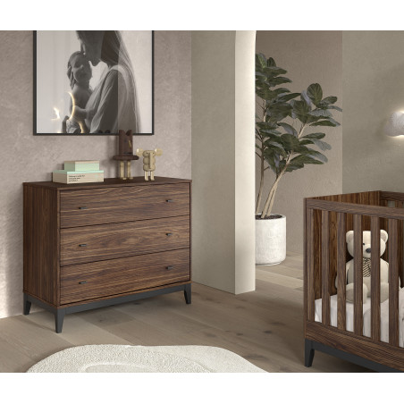 Commode 3 tiroirs PAZU - Panneaux de particules, noyer