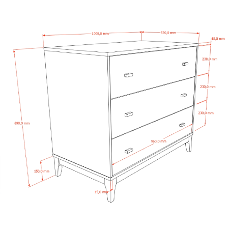 Commode 3 tiroirs PAZU - Panneaux de particules, noyer