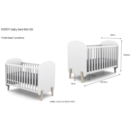 Lit bébé SATSUKI 60 x 120 cm - Pin massif, blanc