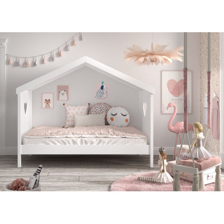 Lit cabane CELESTINE 90 x 200 cm - Pin scandinave, blanc