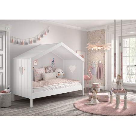 Lit cabane CELESTINE 90 x 200 cm - Pin scandinave, blanc