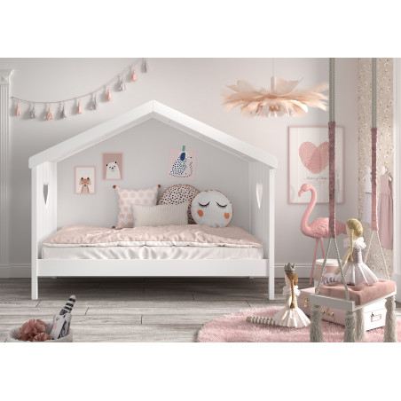 Lit cabane CELESTINE 90 x 200 cm - Pin scandinave, blanc