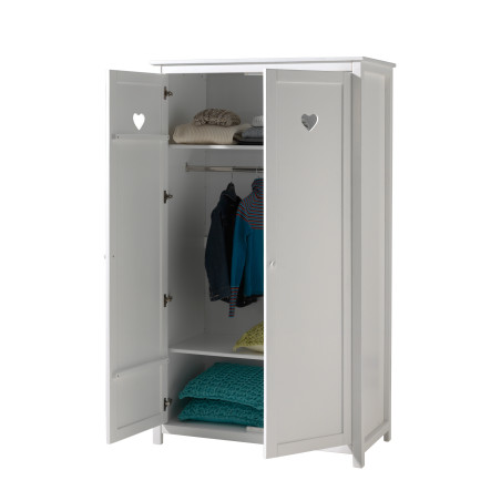 Armoire 2 portes CELESTINE - Pin massif, blanc