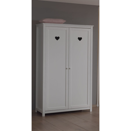 Armoire 2 portes CELESTINE - Pin massif, blanc