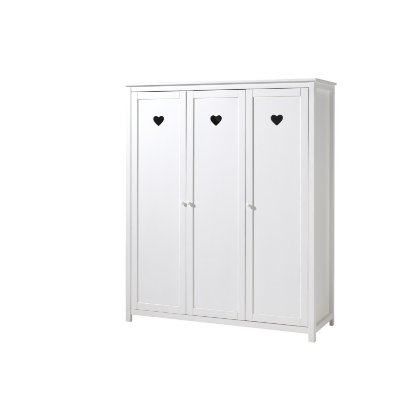 Armoire 3 portes CELESTINE - Pin massif, blanc