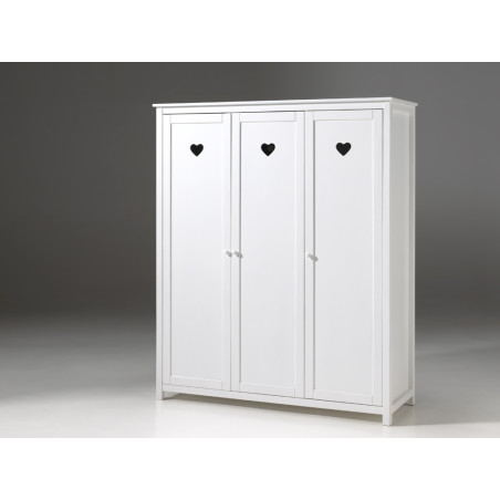 Armoire 3 portes CELESTINE - Pin massif, blanc