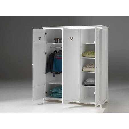 Armoire 3 portes CELESTINE - Pin massif, blanc