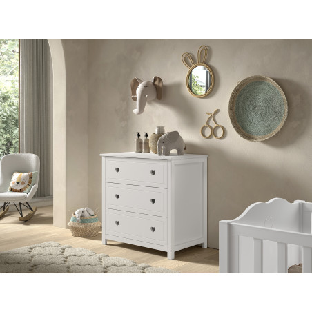Commode 3 tiroirs CELESTINE - Pin massif, blanc