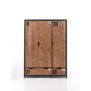 Armoire 3 portes GEOFFROY - Pin massif, nature