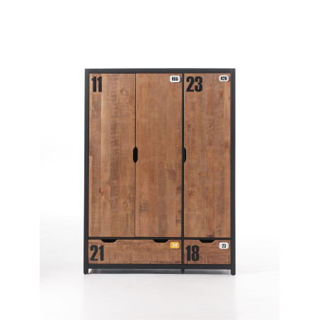 Armoire 3 portes GEOFFROY - Pin massif, nature