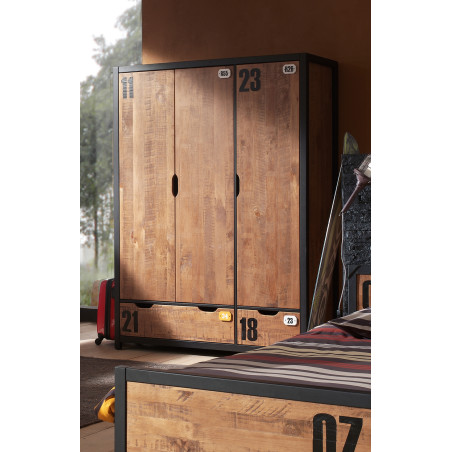 Armoire 3 portes GEOFFROY - Pin massif, nature