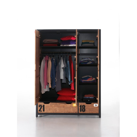 Armoire 3 portes GEOFFROY - Pin massif, nature