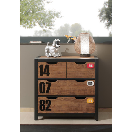 Commode 3 tiroirs GEOFFROY - Pin massif, nature