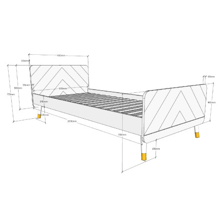 Lit GASPARD 90 x 200 cm - Pin massif, rose