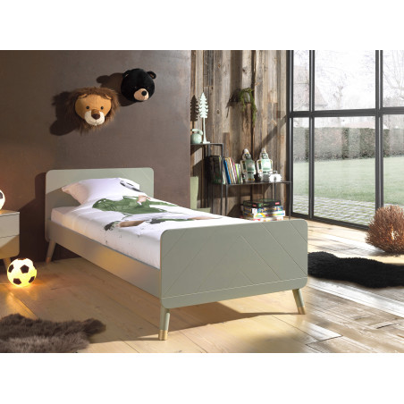 Lit GASPARD 90 x 200 cm - Pin massif, vert olive