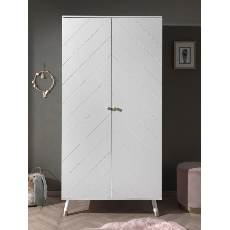 Armoire 2 portes GASPARD - Pin massif, blanc