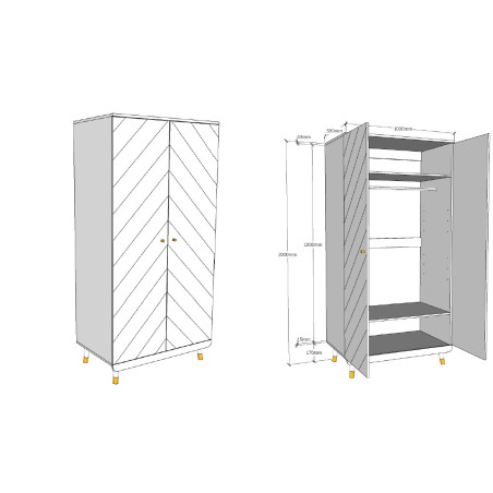 Armoire 2 portes GASPARD - Pin massif, blanc