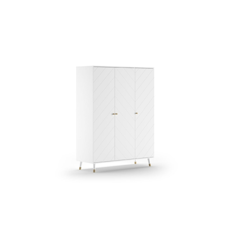 Armoire 3 portes GASPARD - Pin massif, blanc