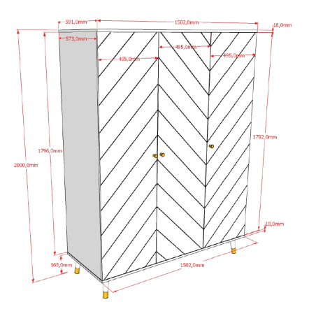 Armoire 3 portes GASPARD - Pin massif, blanc