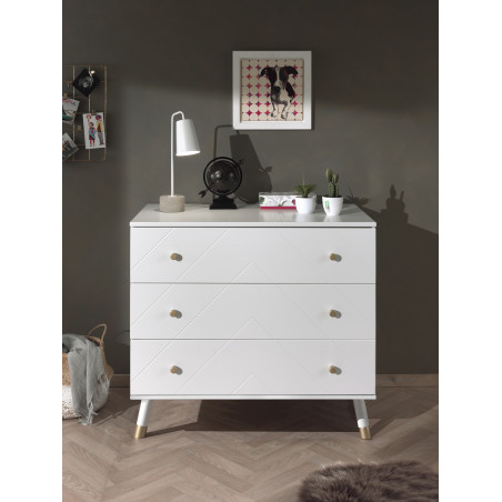 Commode 3 tiroirs GASPARD - Pin massif, blanc