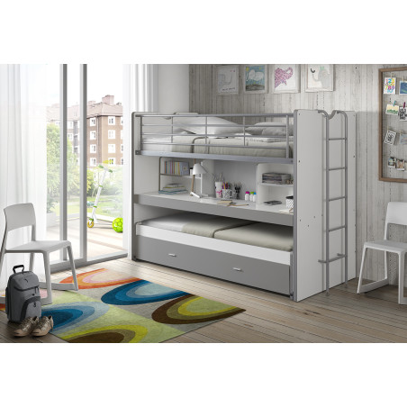 Lit superposé (80) LEBRAC 90 x 200 cm - Panneaux de particules, gris