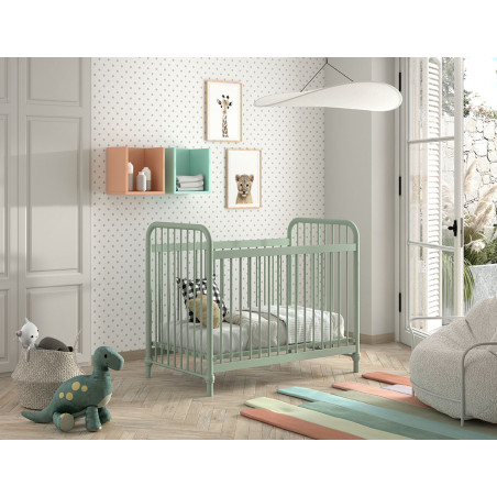 Lit bébé BASTIAN 60 x 120 cm - Métal, vert olive