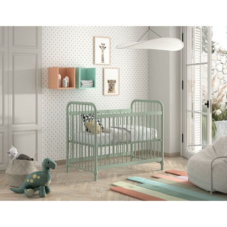 Lit bébé BASTIAN 60 x 120 cm - Métal, vert olive