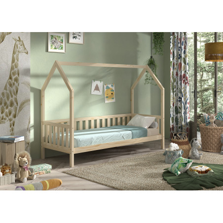 Lit avec grille ATREYU 90 x 200 cm - Pin massif, nature