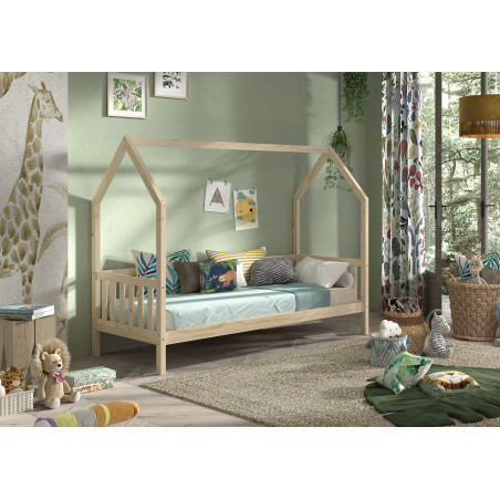 Lit avec grille ATREYU 90 x 200 cm - Pin massif, nature