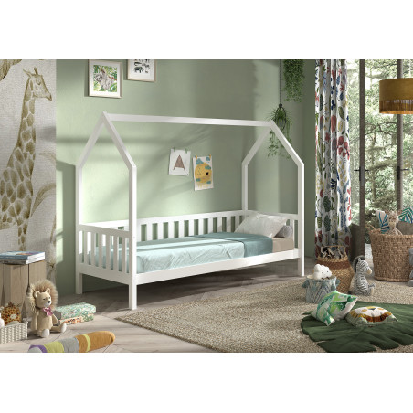 Lit avec grille ATREYU 90 x 200 cm - Pin massif, blanc