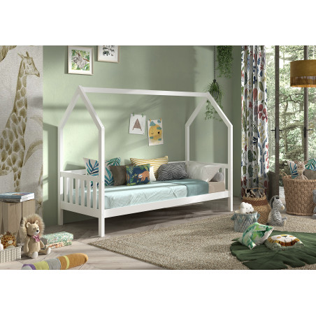 Lit avec grille ATREYU 90 x 200 cm - Pin massif, blanc