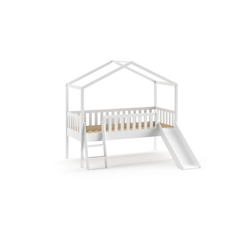 Lit cabane avec toboggan SEBASTIEN 90 x 200 cm - Pin scandinave, blanc