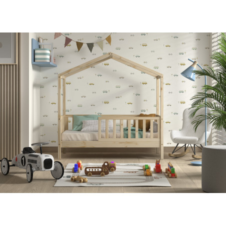 Lit cabane junior SEBASTIEN 70 x 140 cm - Pin massif, nature