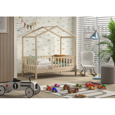 Lit cabane junior SEBASTIEN 70 x 140 cm - Pin massif, nature