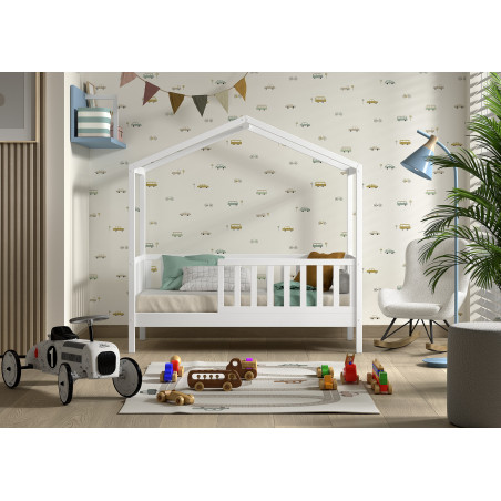 Lit cabane junior SEBASTIEN 70 x 140 cm - Pin massif, blanc