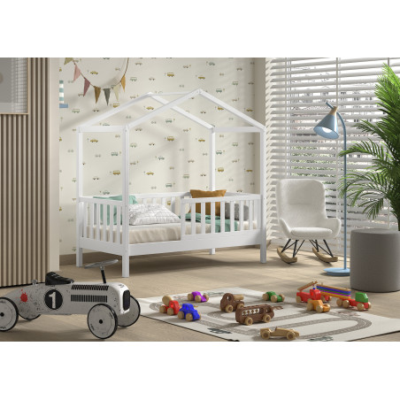 Lit cabane junior SEBASTIEN 70 x 140 cm - Pin massif, blanc