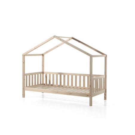 Lit cabane avec grille SEBASTIEN 90 x 200 cm - Pin massif, nature