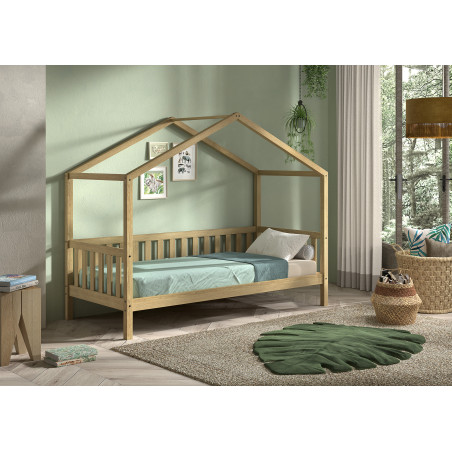 Lit cabane avec grille SYLVAIN 90 x 200 cm - Chêne, chêne