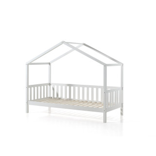 Lit cabane avec grille SEBASTIEN 90 x 200 cm - Pin massif, blanc