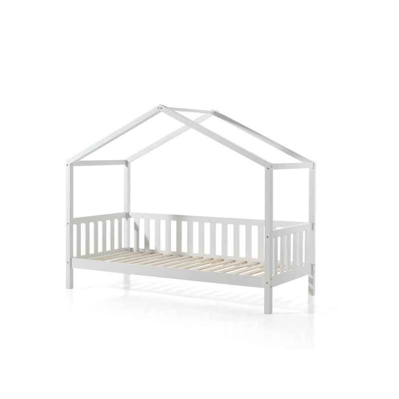 Lit cabane avec grille SEBASTIEN 90 x 200 cm - Pin massif, blanc