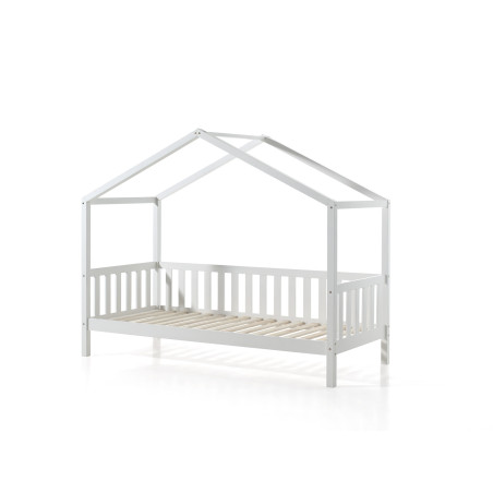 Lit cabane avec grille SEBASTIEN 90 x 200 cm - Pin massif, blanc