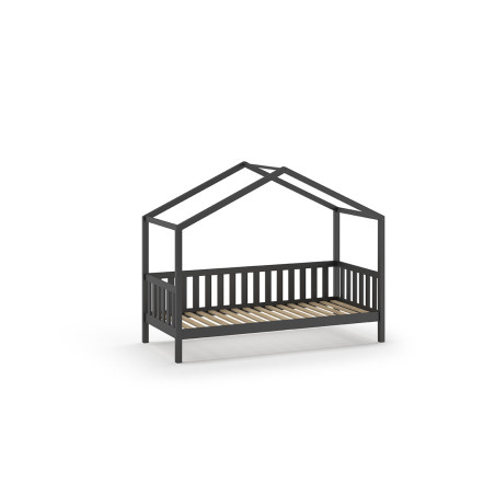 Lit cabane avec grille SEBASTIEN 90 x 200 cm - Pin massif, anthracite