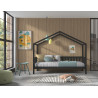 Lit cabane avec grille SEBASTIEN 90 x 200 cm - Pin massif, anthracite