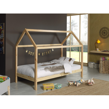 Lit cabane SEBASTIEN 90 x 200 cm - Pin massif, nature