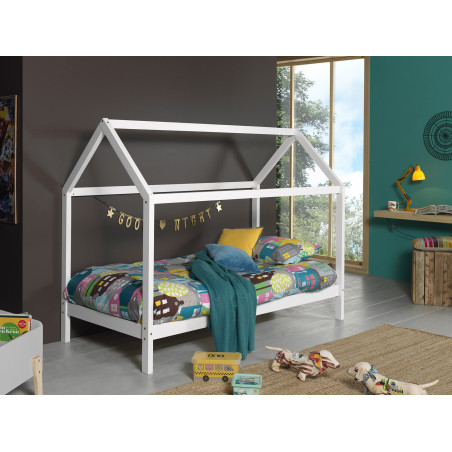 Lit cabane SEBASTIEN 90 x 200 cm - Pin massif, blanc