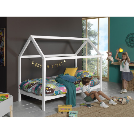 Lit cabane SEBASTIEN 90 x 200 cm - Pin massif, blanc
