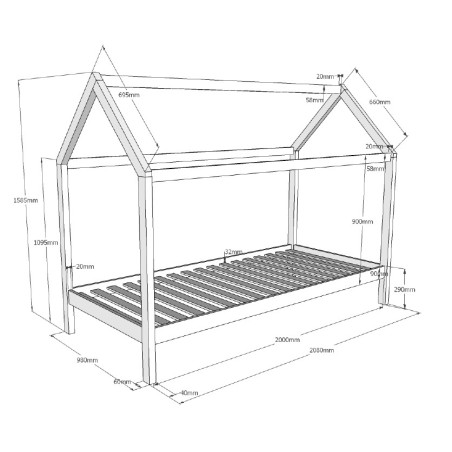 Lit cabane SEBASTIEN 90 x 200 cm - Pin massif, blanc