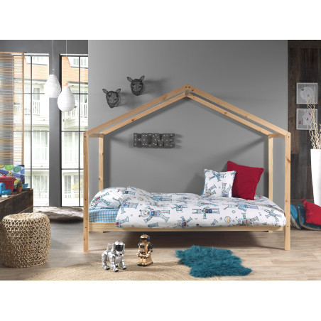 Lit cabane sans grille SEBASTIEN 90 x 200 cm - Pin massif, nature